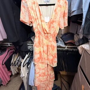 Hayden Peach and Cream Tie-Dye Dress
